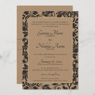Damask Natural Kraft Brown Wedding Invitation