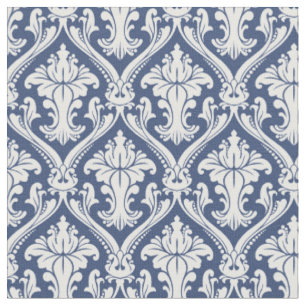 Damask Navy Blue Baroque Pattern Fabric