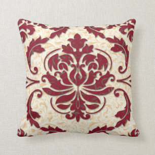 Damask, NOUVEAU PRINT in Burgundy and Gold Cushion