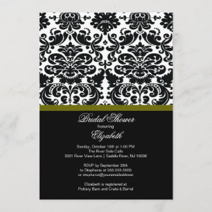 Damask Olive Green Bridal Shower Invitation