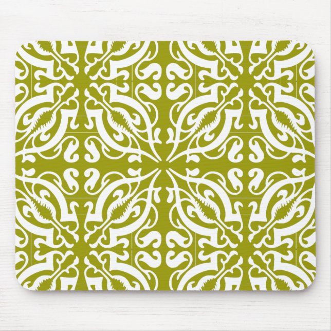 DAMASK - Olive Green Mouse Mat (Front)