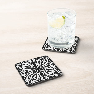 Damask on black coaster