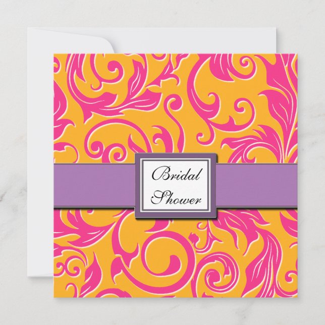 Damask Orange & Pink Bridal Shower Invitations (Front)