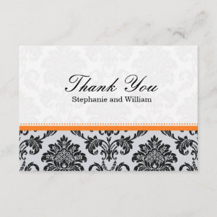 Damask Orange Wedding Thank You Card