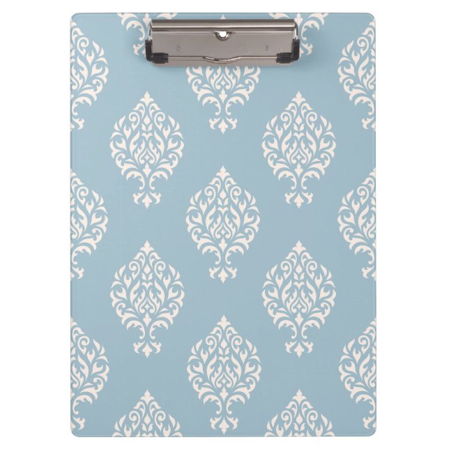 Damask Ornamental Pattern Cream on Blue Clipboard (Front)