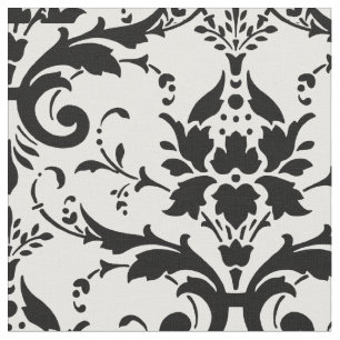 Damask Ornate Black and White Design Fabric