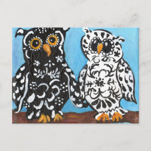 Damask Owls on Blue Postcard
