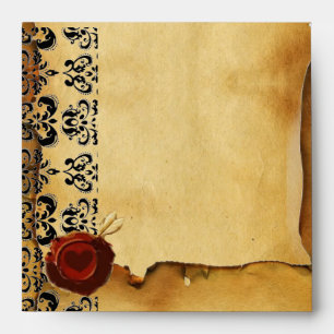 DAMASK PARCHMENT, ANGEL HEART RED WAX SEAL ENVELOPES