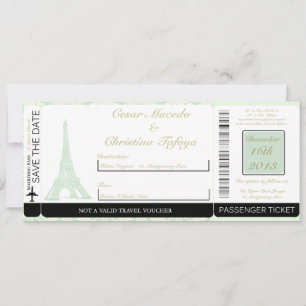 Damask Paris Boarding Pass Wedding Invitation