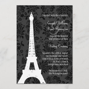 Damask Paris Wedding Invitation (black)