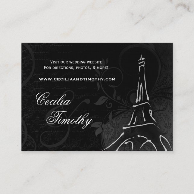 Damask Parisienne: Black & White Wedding Website Enclosure Card (Front)