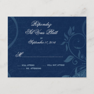 Damask Parisienne - Dark Sapphire Blue RSVP Card