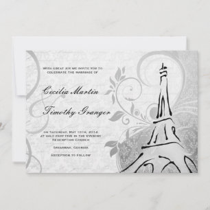 Damask Parisienne - Elegant Black & White Wedding Invitation
