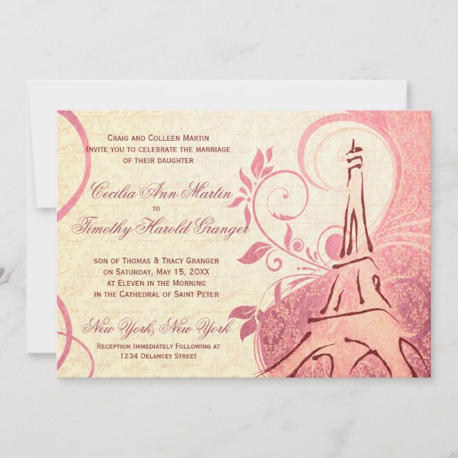 Damask Parisienne - Honeysuckle & Ivory Wedding Invitation (Front)