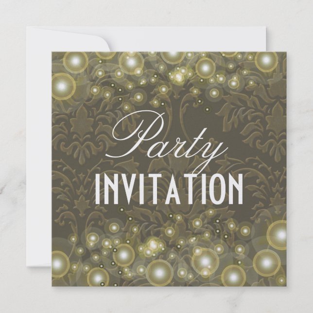 Damask Party invitations, champagne bubbles Invitation (Front)