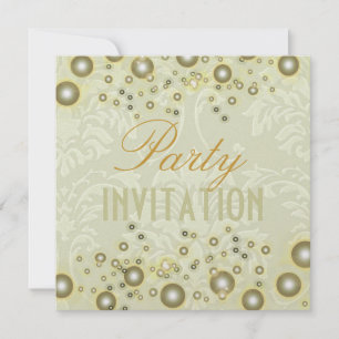 Damask Party invitations, champagne bubbles Invitation