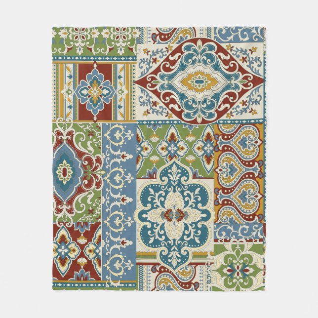 Damask Patchwork: Colourful Turkish Vintage. Fleece Blanket (Front)
