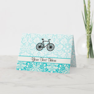 Damask Pattern Bicycle; Teal Note Card