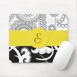 Damask Pattern, Black and White Damask, Monogram Mouse Mat