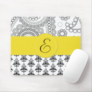 Damask Pattern, Black and White Damask, Monogram Mouse Mat