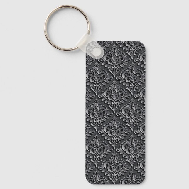 Damask Pattern Black Background-23961 Insulated Tu Key Ring (Front)