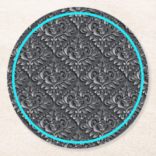 Damask Pattern Black Background-23961 Round Paper Coaster