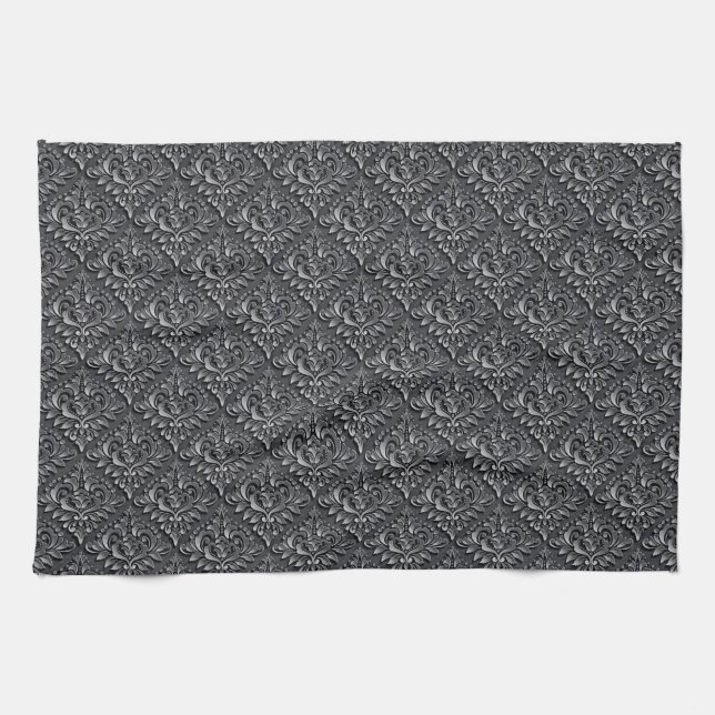 Damask Pattern Black Background-23961 Tea Towel (Horizontal)