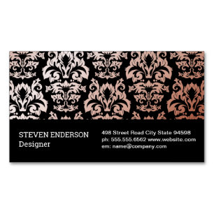 Damask Pattern Black Background Magnetic Business Card