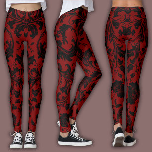 Damask Pattern Black & Red Wine Leggings