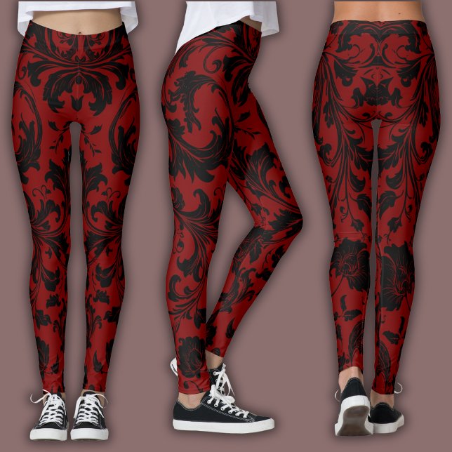 Damask Pattern | Black & Red Wine Leggings (Creator Uploaded)