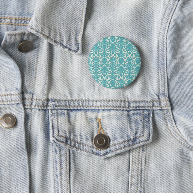 Damask Pattern, Blue Damask, French Damask 6 Cm Round Badge (In Situ)