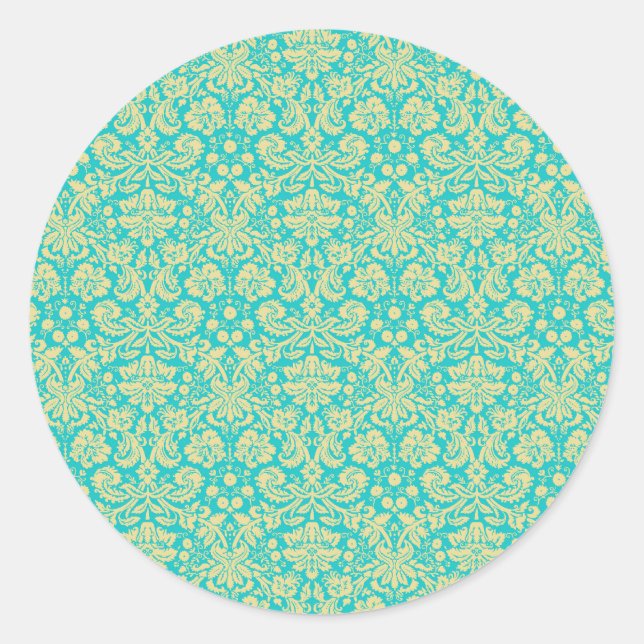 Damask Pattern, Blue Damask, French Damask Classic Round Sticker (Front)