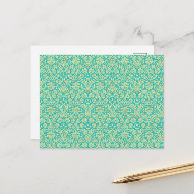 Damask Pattern, Blue Damask, French Damask Postcard (Front/Back In Situ)