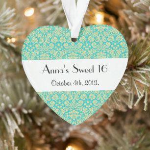 Damask Pattern, Blue Damask, Sweet 16, Birthday Ornament
