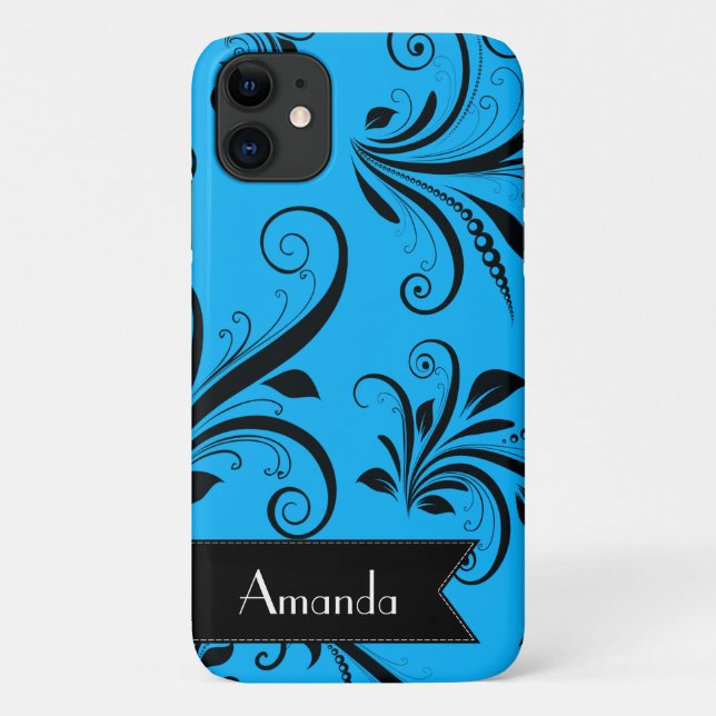 Damask Pattern, Blue Damask, Your Name Case-Mate iPhone Case (Back)
