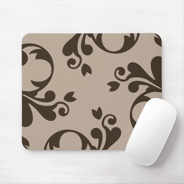 Damask Pattern, Brown Damask, French Damask Mouse Mat (With Mouse)