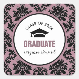 Damask Pattern Custom Graduation Square Sticker
