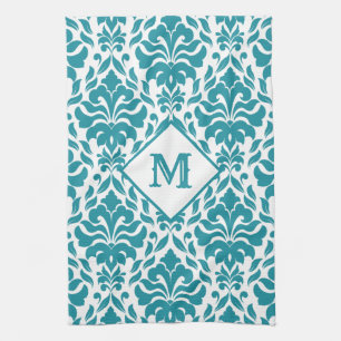 Damask Pattern custom monogram kitchen towel