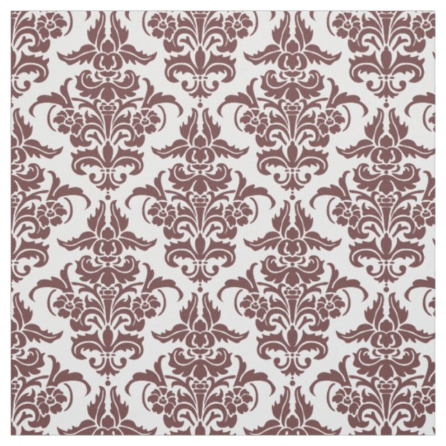 Damask Pattern - Dark Brown on White Fabric (Swatch)
