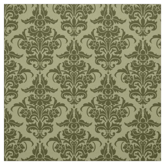 Damask Pattern - Dark Olive on Khaki Fabric (Swatch)