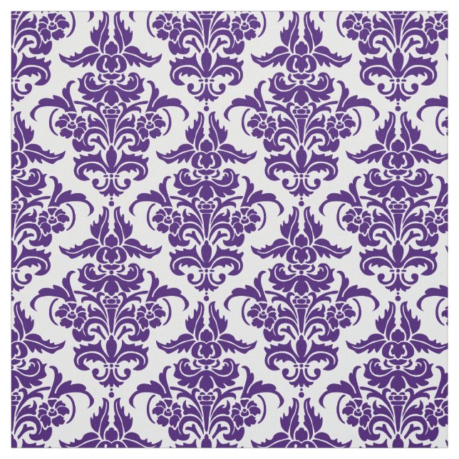 Damask Pattern - Deep Purple on White Fabric (Swatch)