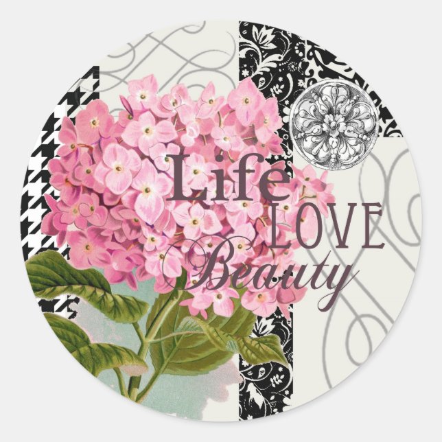 Damask Pattern Floral Decor Pretty Classic Round Sticker (Front)