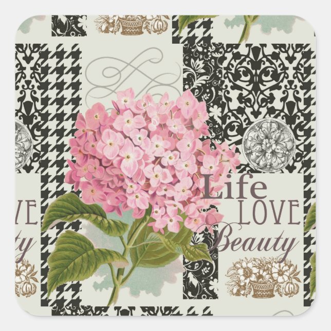 Damask Pattern Floral Decor Pretty Square Sticker (Front)