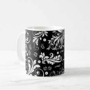 Damask Pattern, French Damask, Black and White Coffee Mug