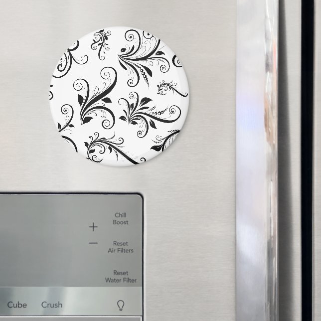 Damask Pattern, French Damask, Black and White Magnet (In Situ (Fridge))