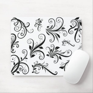 Damask Pattern, French Damask, Black and White Mouse Mat