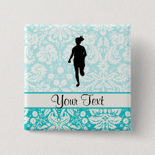Damask Pattern; Girl Running 15 Cm Square Badge