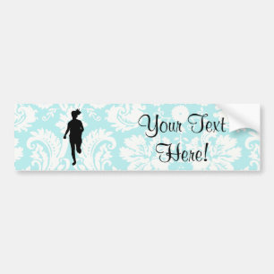 Damask Pattern; Girl Running Bumper Sticker