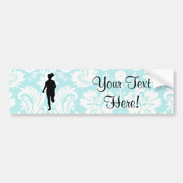 Damask Pattern; Girl Running Bumper Sticker (Front)