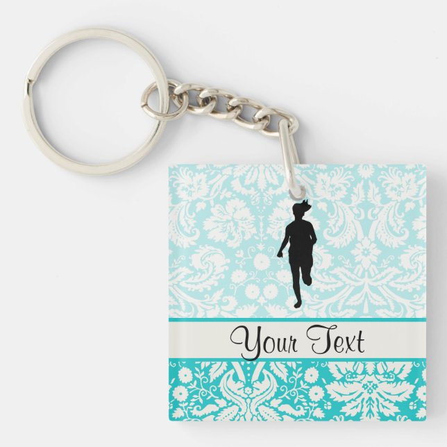 Damask Pattern; Girl Running Key Ring (Front)